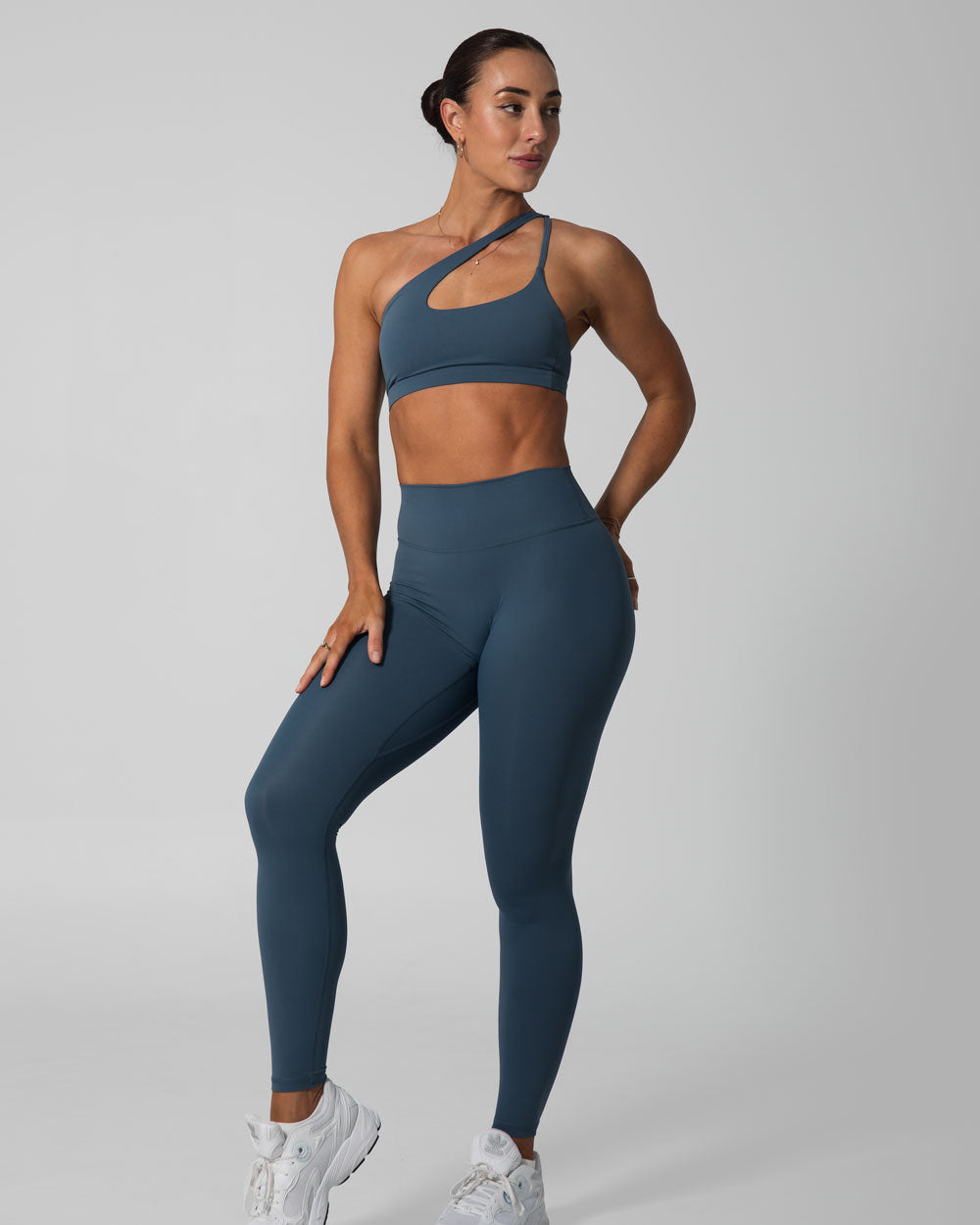 Signature Asymmetric Sports Bra | Steele Blue