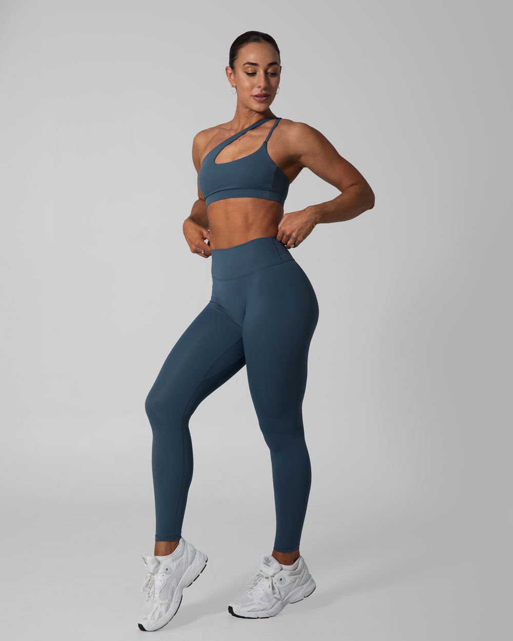 Signature Asymmetric Sports Bra | Steele Blue