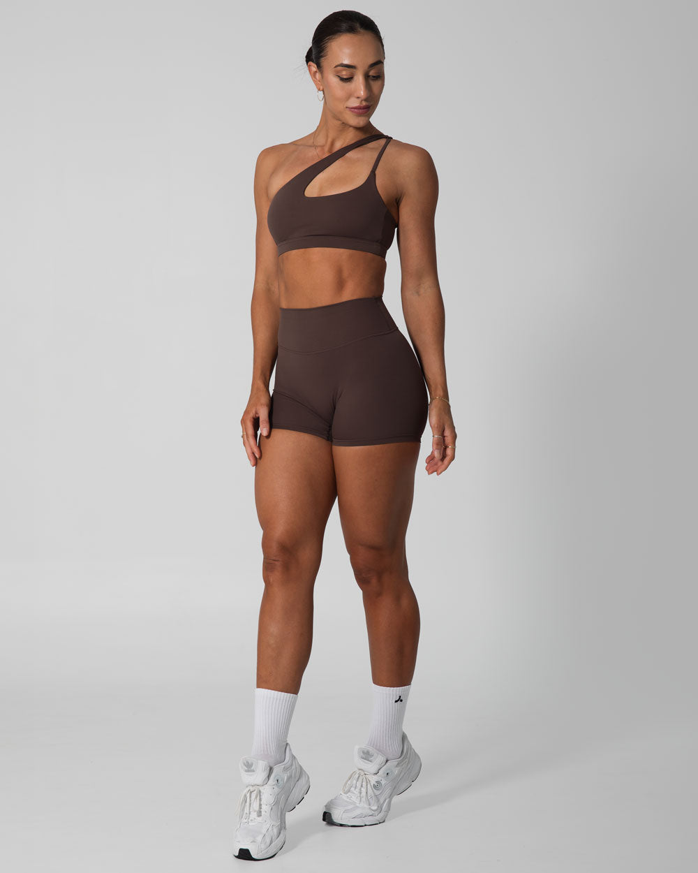 Signature Asymmetric Sports Bra | Espresso Brown