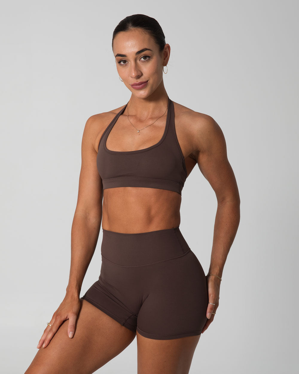 Signature Halter Sports Bra | Espresso Brown