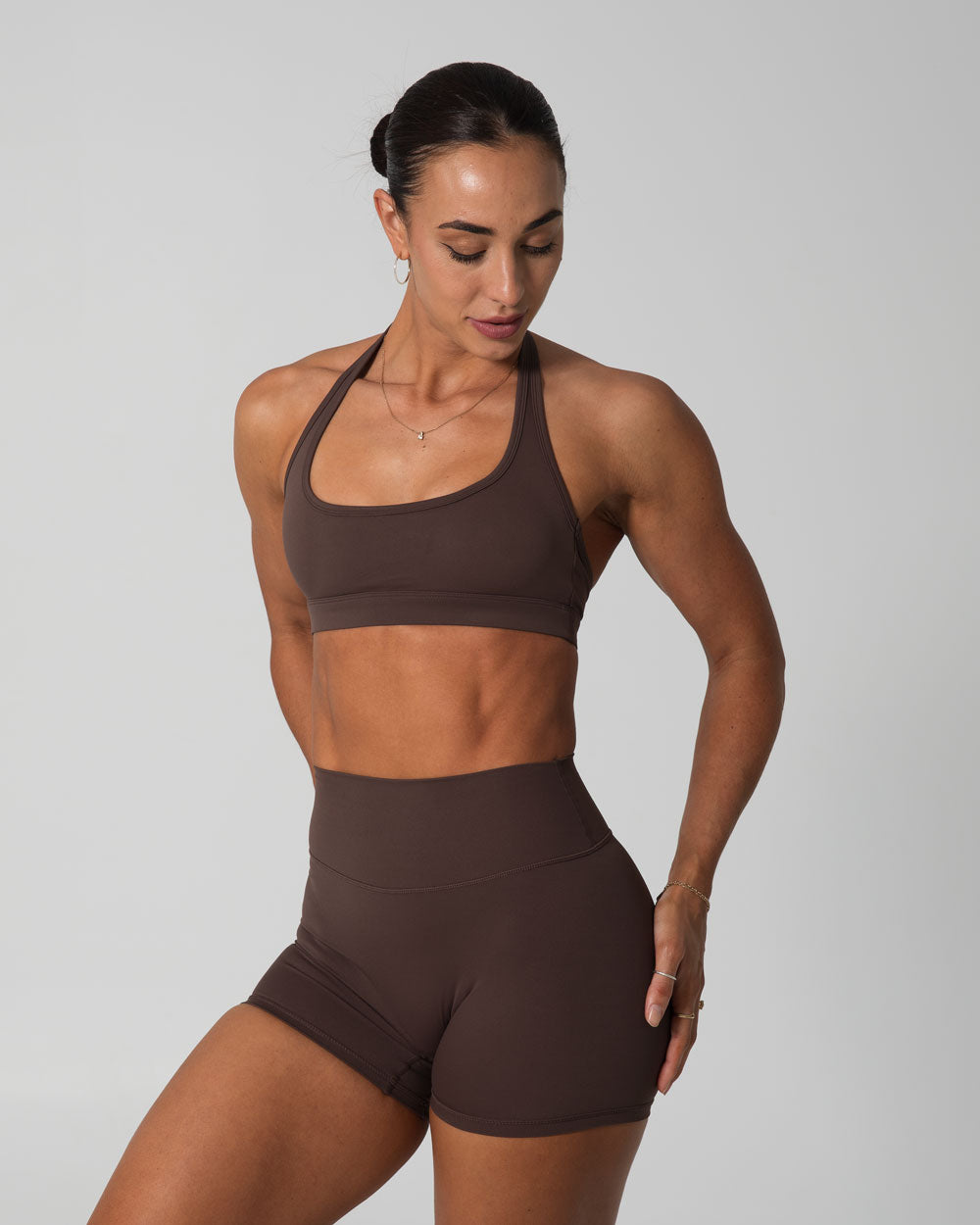 Signature Halter Sports Bra | Espresso Brown