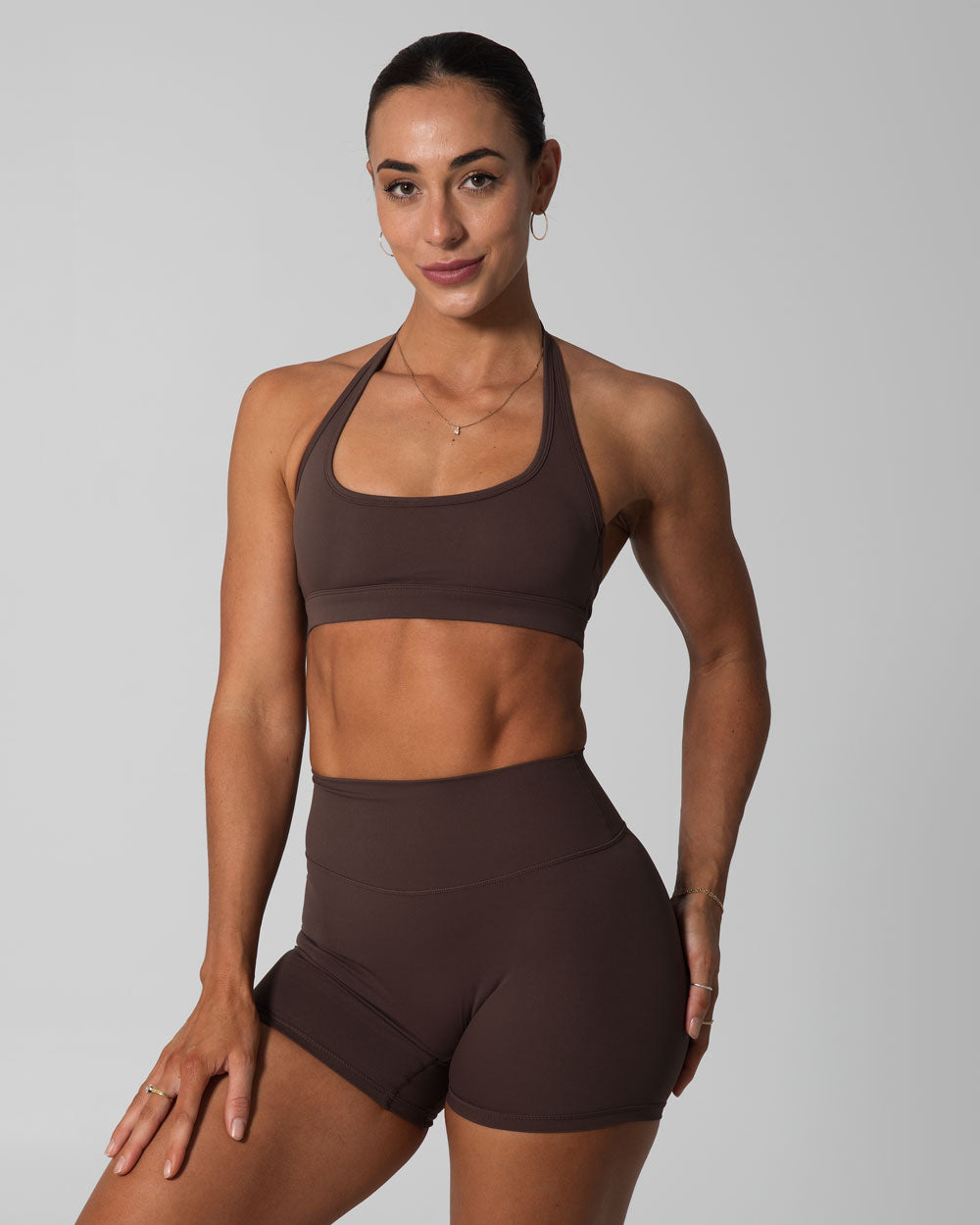 Signature Halter Sports Bra | Espresso Brown