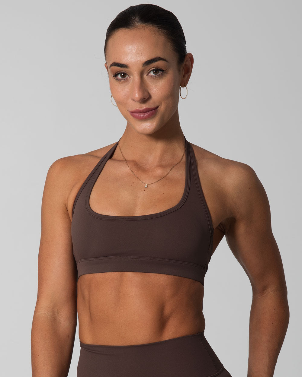 Signature Halter Sports Bra | Espresso Brown