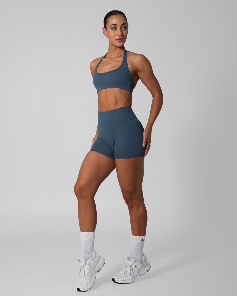 Signature Halter Sports Bra | Steele Blue