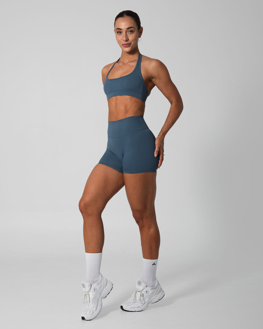 Signature Halter Sports Bra | Steele Blue