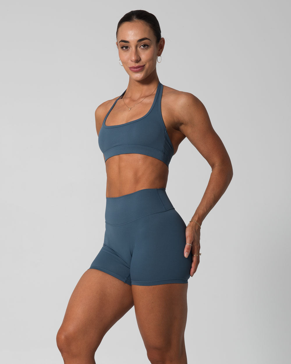 Signature Halter Sports Bra | Steele Blue
