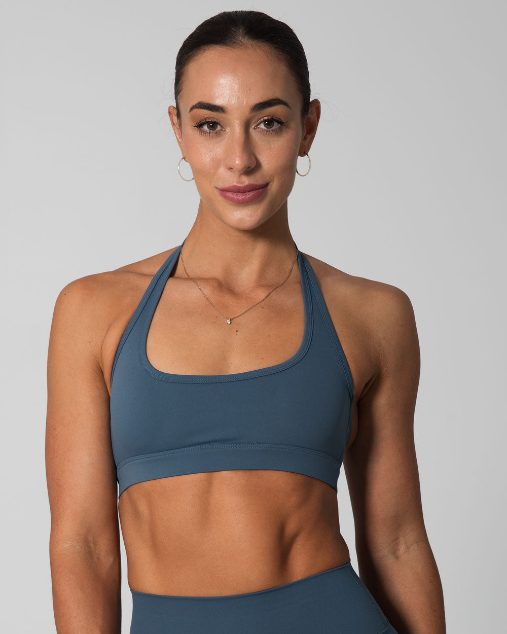 Signature Halter Sports Bra | Steele Blue