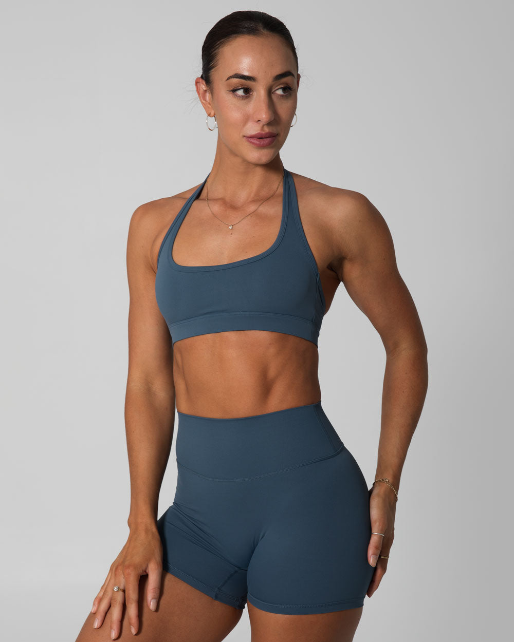 Signature Halter Sports Bra | Steele Blue